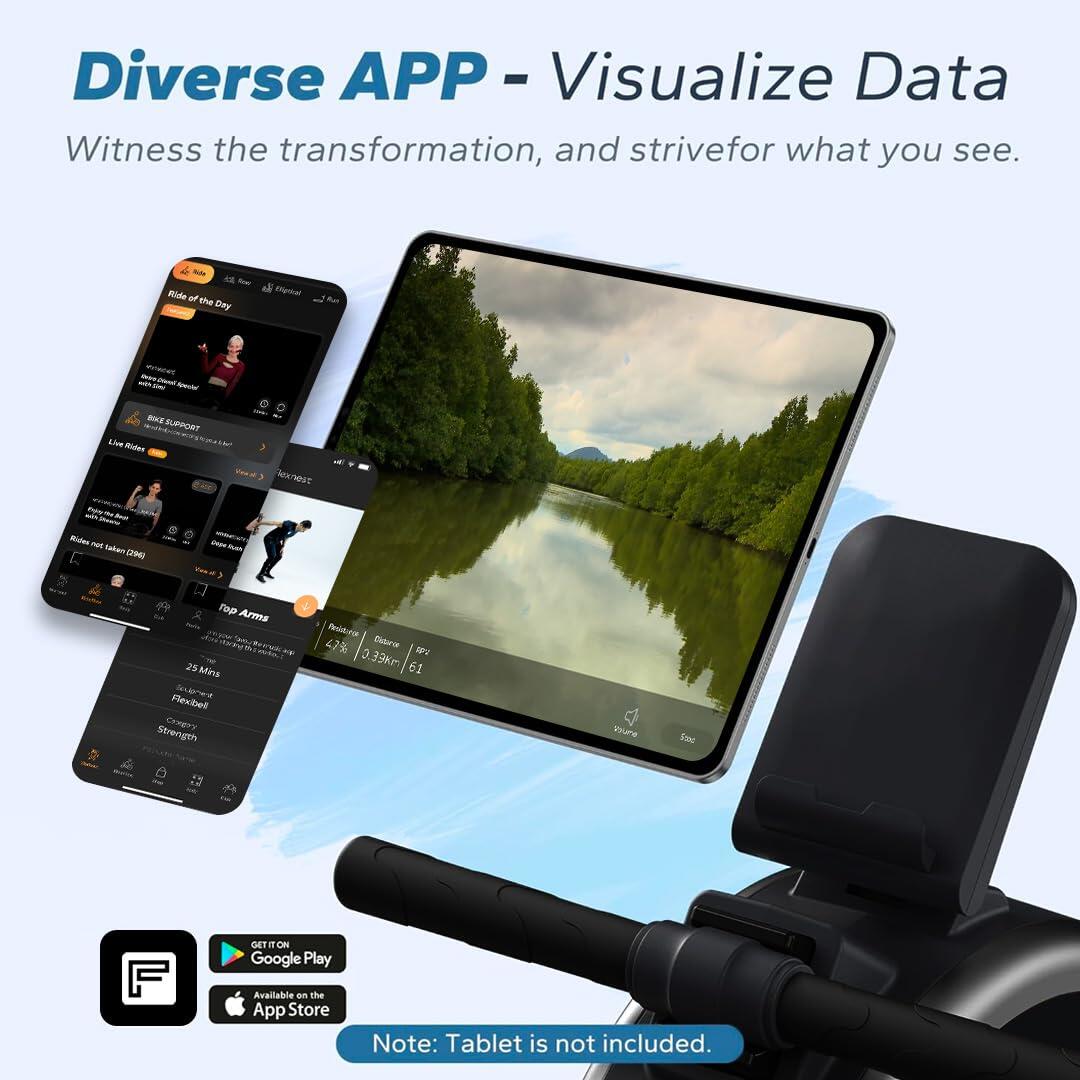 Flexnest Flexrower Lite Bluetooth-Enabled Magnetic Rowing Machine for Home Gym Black