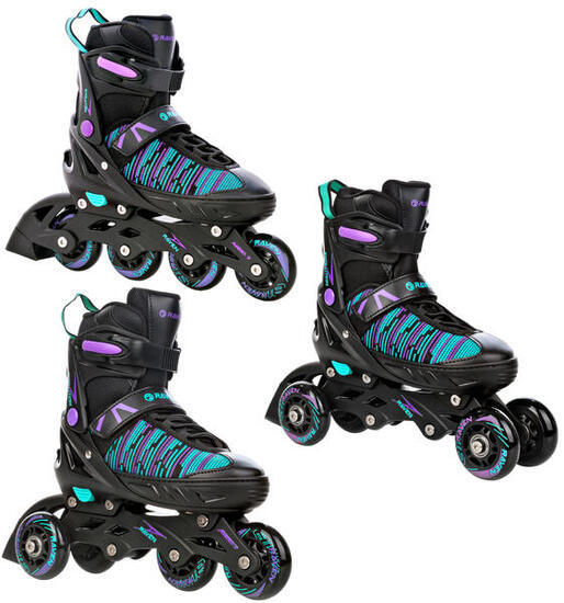 Patines 3 en 1 ajustables para niñas Cande Negro/Menta/Morado