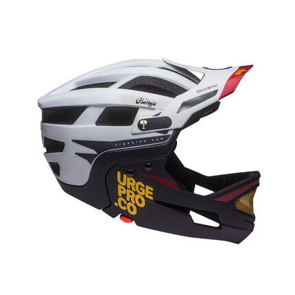 Kask MTB Sierra Gringo, biało-czarny, z odpinaną osłoną podbródka.