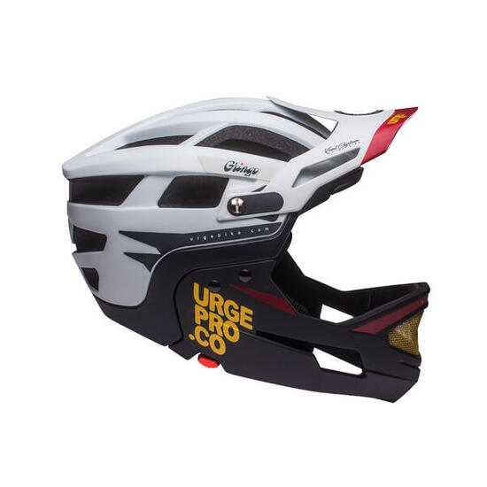 Kask MTB Sierra Gringo, biało-czarny, z odpinaną osłoną podbródka.