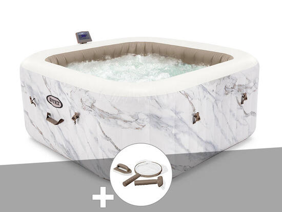 Kit spa gonflable PureSpa Calacatta carré Bulles 4 places + Kit d'entretien