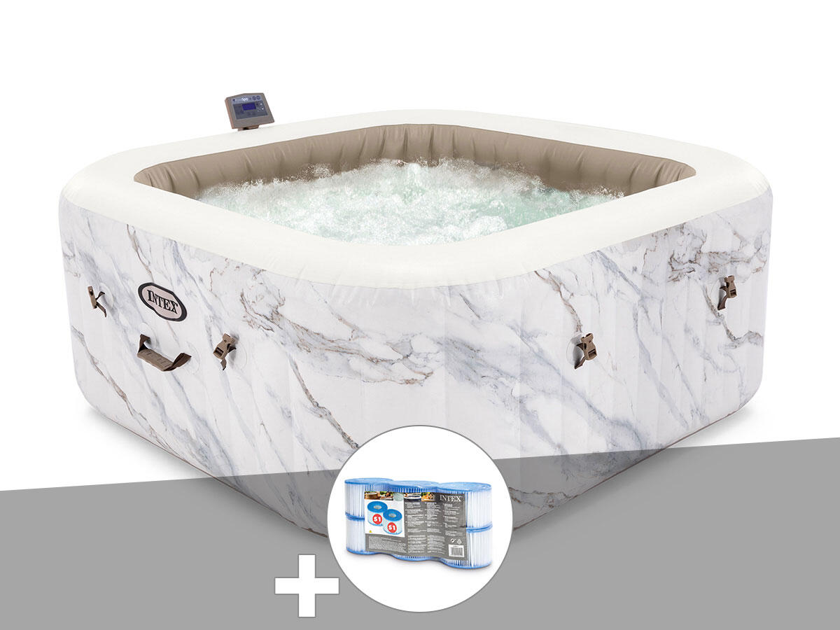 Kit spa gonflable  PureSpa Calacatta carré Bulles 4 places + 6 filtres 1/5