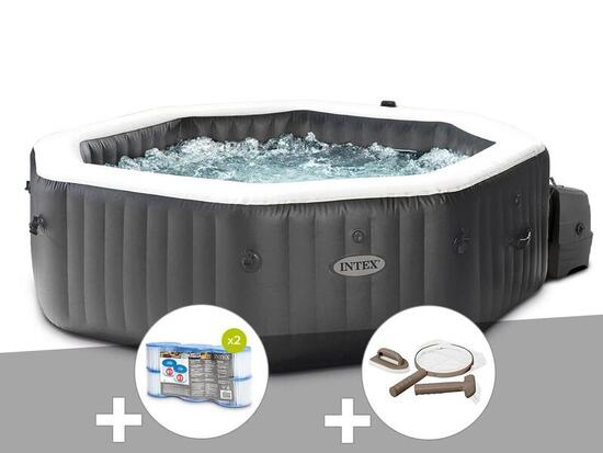Kit spa gonflable PureSpa Carbone octogonal Bulles et Jets 4 places + 12