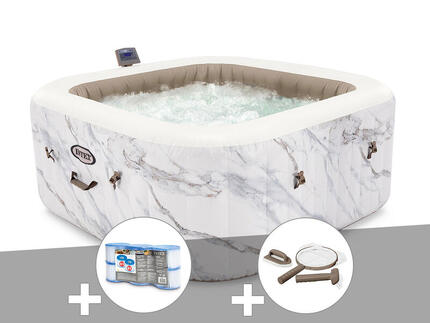 Kit spa gonflable PureSpa Calacatta carré Bulles 4 places + 6 filtres + Kit