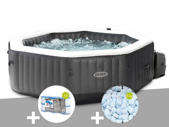 Kit spa gonflable PureSpa Carbone octogonal Bulles et Jets 4 places + 12
