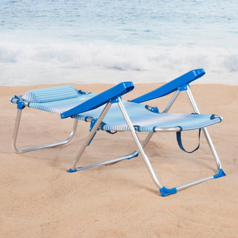 Aktive Silla de playa plegable y reclinable 5 posiciones rayas azul c/cojín