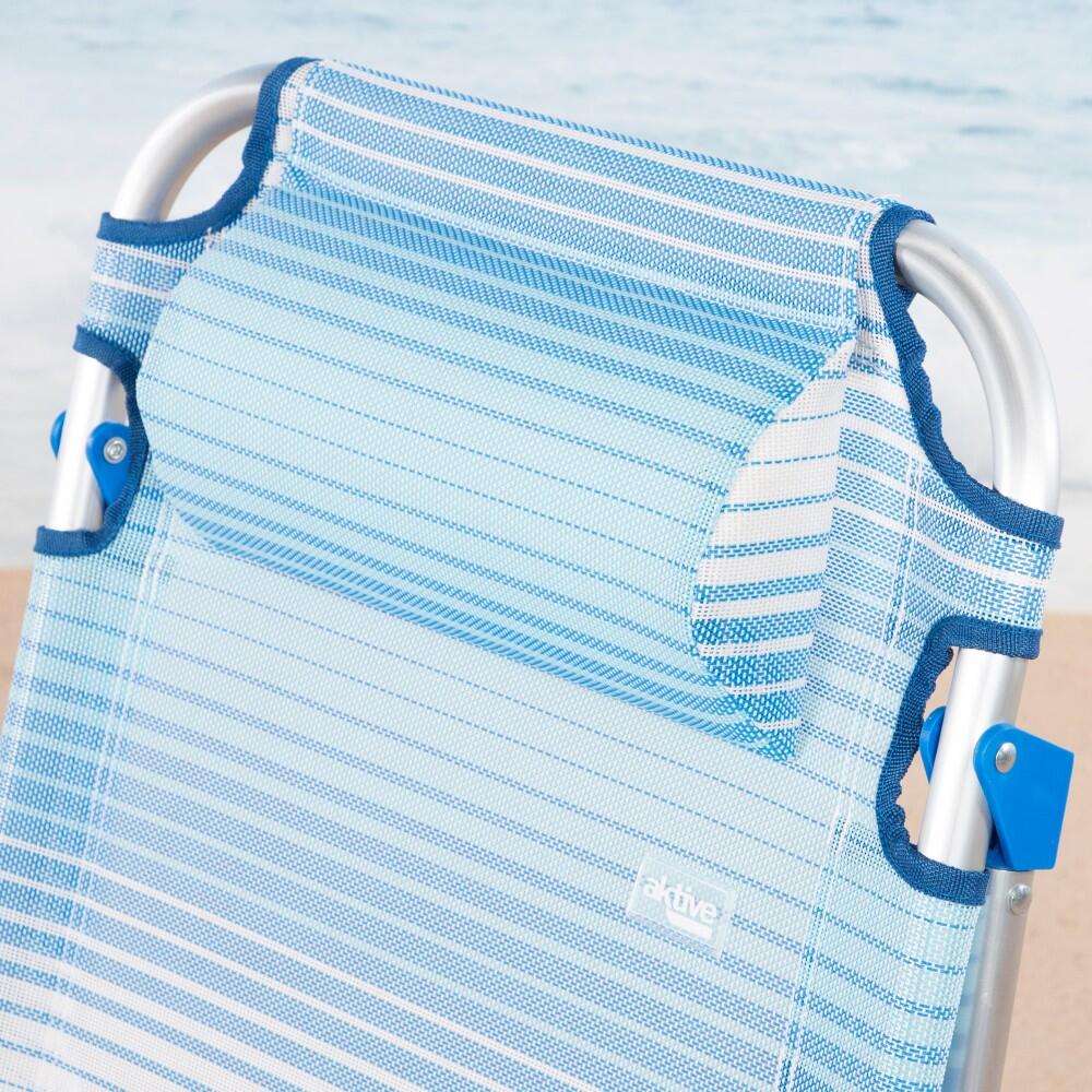 Chaise de Plage Pliante et Inclinable 5 Positions, 72x62 cm, Bleu Aktive 5/7