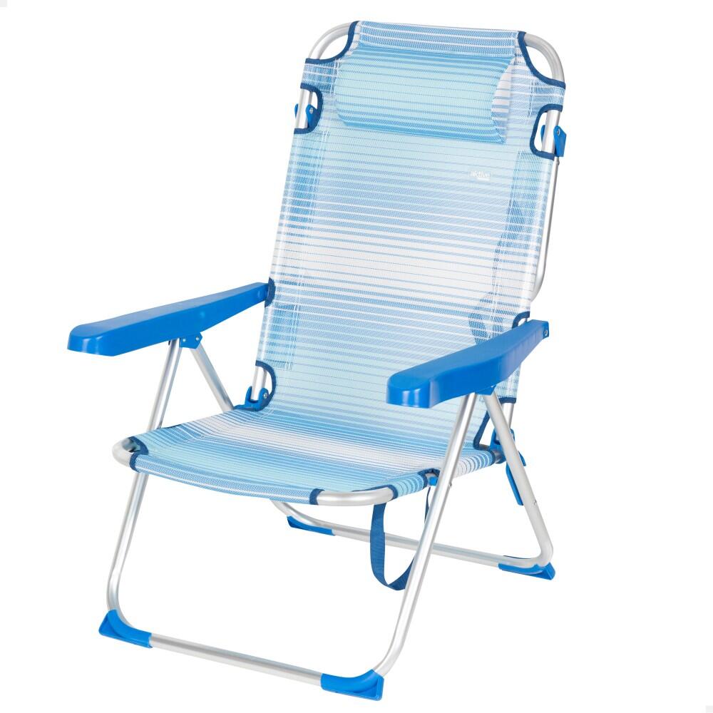 Chaise de Plage Pliante et Inclinable 5 Positions, 72x62 cm, Bleu Aktive 1/7