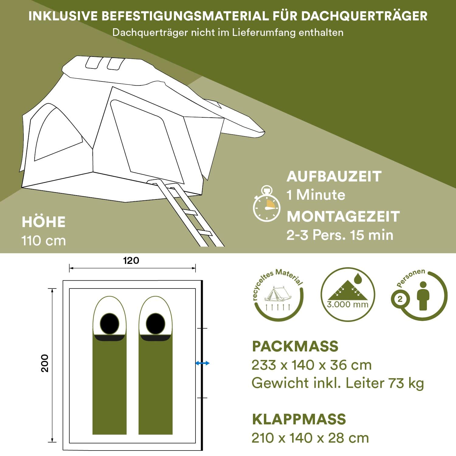 Dachzelt Auto Wildland | Autodachzelt Hartschale für 2 Personen 6/7