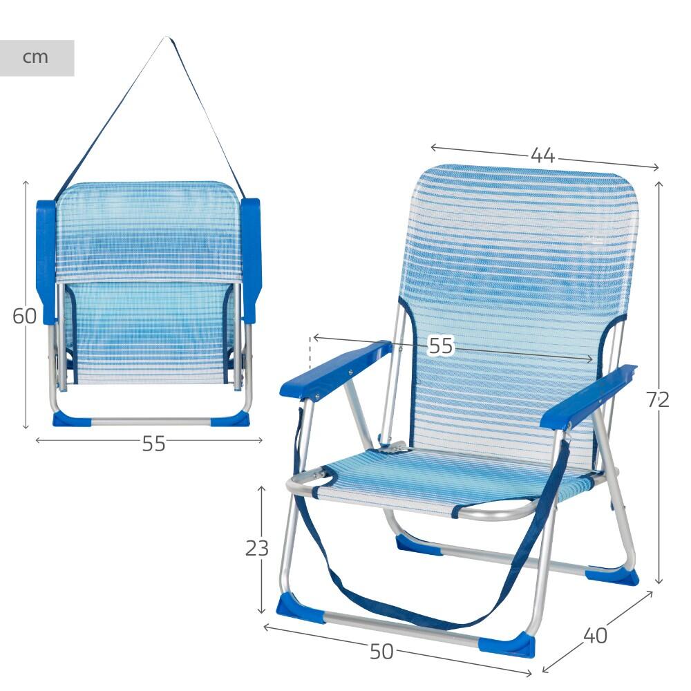 Aktive Chaise de plage basse pliante à rayures bleues avec accoudoir 4/7