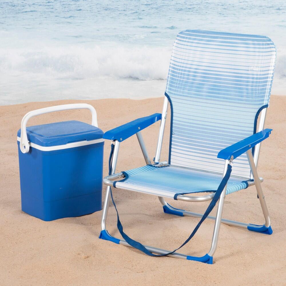 Aktive Chaise de plage basse pliante à rayures bleues avec accoudoir 2/7