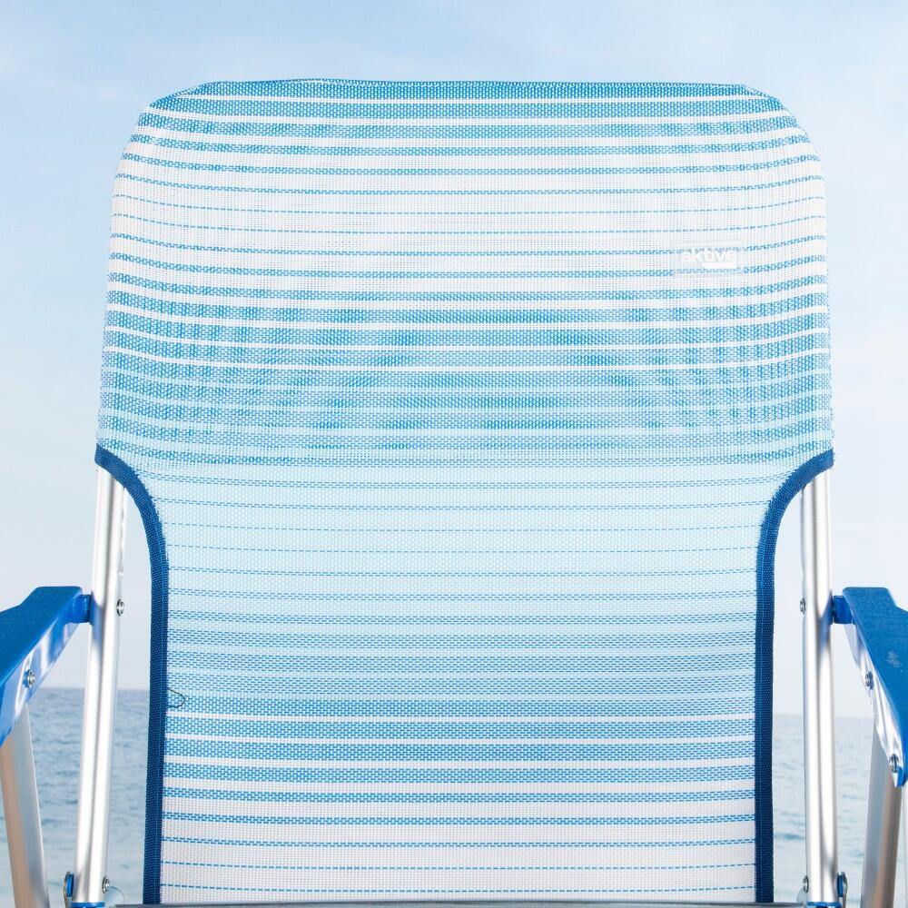 Aktive Chaise de plage basse pliante à rayures bleues avec accoudoir 5/7