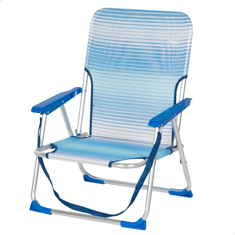 Aktive Chaise de plage basse pliante à rayures bleues avec accoudoir 1/7