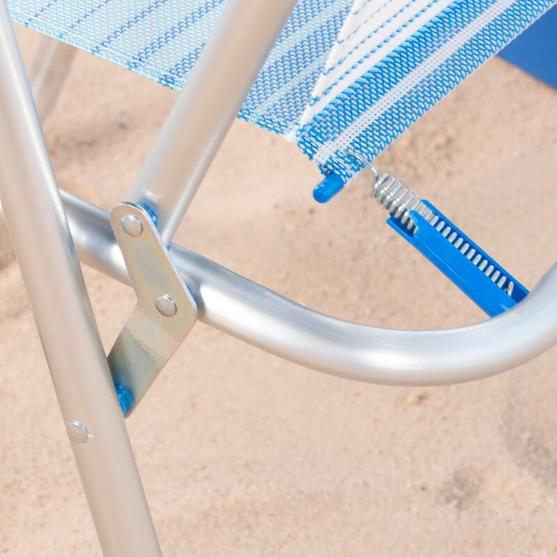 Aktive Silla de playa alta plegable rayas azul c/asa de hombro