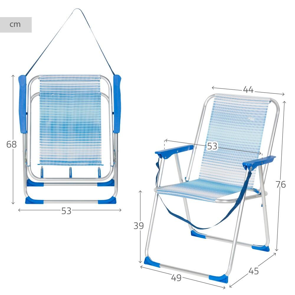 Chaise de Plage Haute, Dossier Haut et Poignée Intégrée, Bleu Aktive 4/7