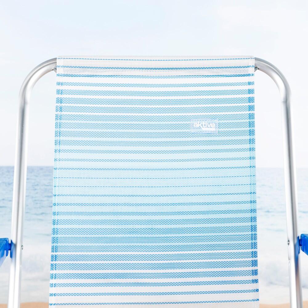 Chaise de Plage Haute, Dossier Haut et Poignée Intégrée, Bleu Aktive 5/7