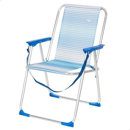 Chaise de Plage Haute, Dossier Haut et Poignée Intégrée, Bleu Aktive