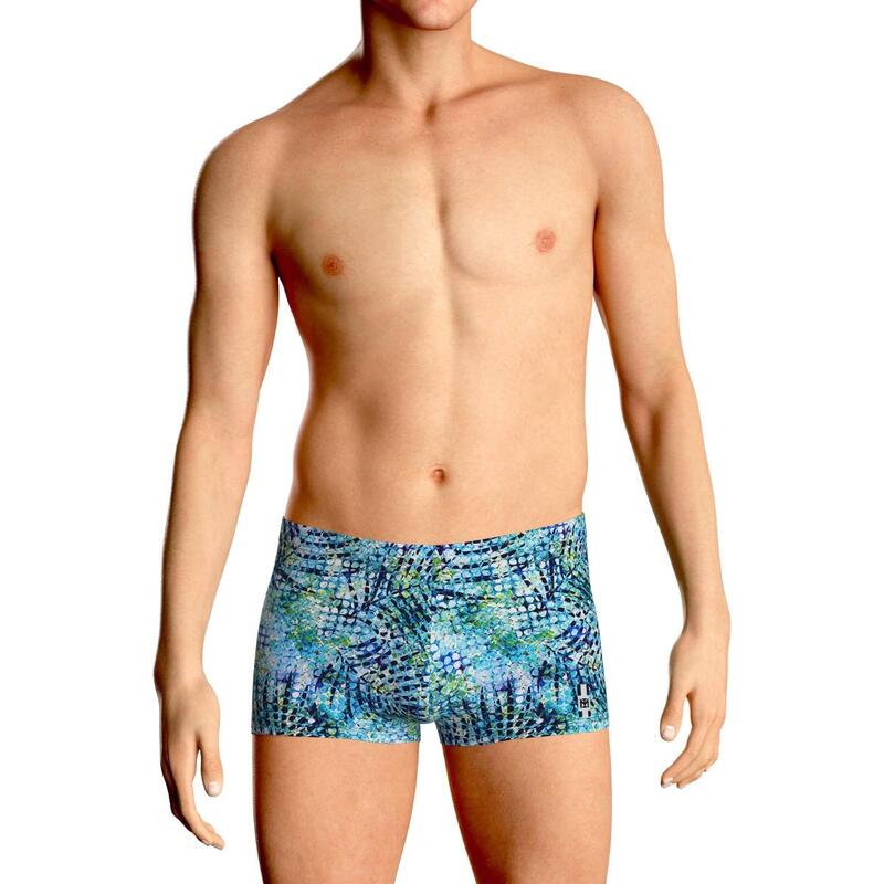 Boxer de bain pour homme couleur bleu imprimé tropical abstrait