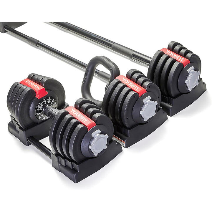 Kit de musculation 3 en 1 (20Kg) Barre/Haltères/Kettlebell YOURFIT