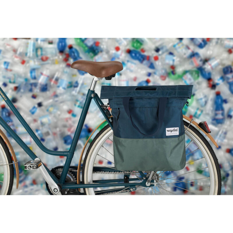 Gerecyclede shopper fietstas 20 liter - blauw/groen