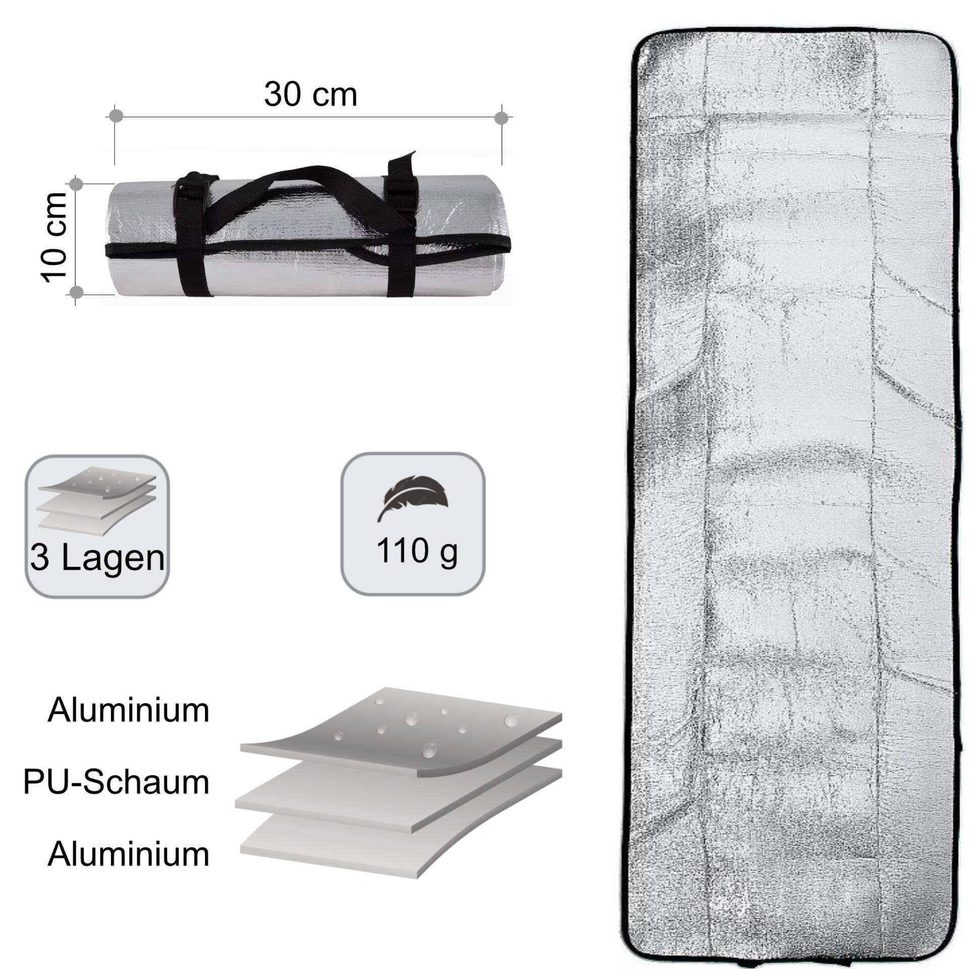 Isomatte Alu beschichtet Isoliermatte 190 cm x 60 cm Matte 3 Lagig 110 g 2/5