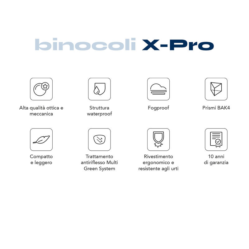 Binocolo professionale X-PRO 10x34 verde - ergonomico leggero HD design italiano