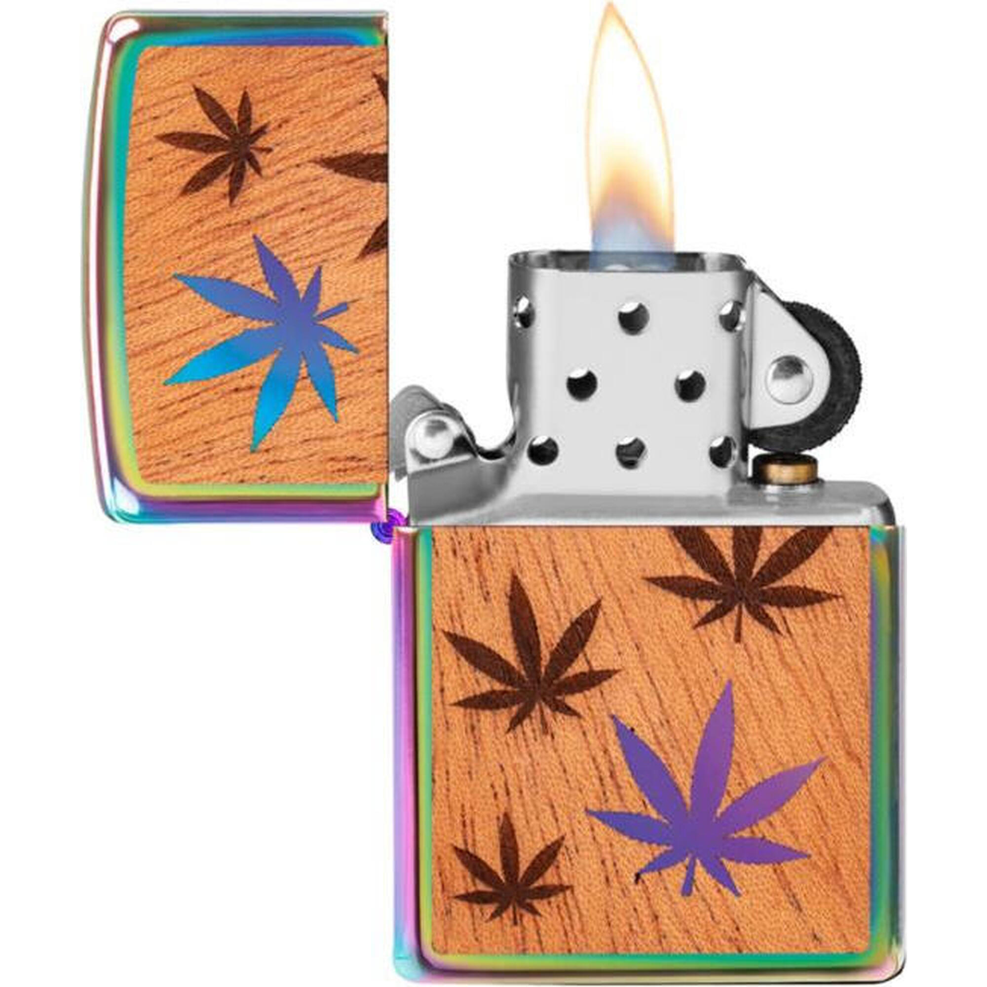 ZIPPO Benzinfeuerzeug "Mahogany Emblem Cannabis beids" in braun