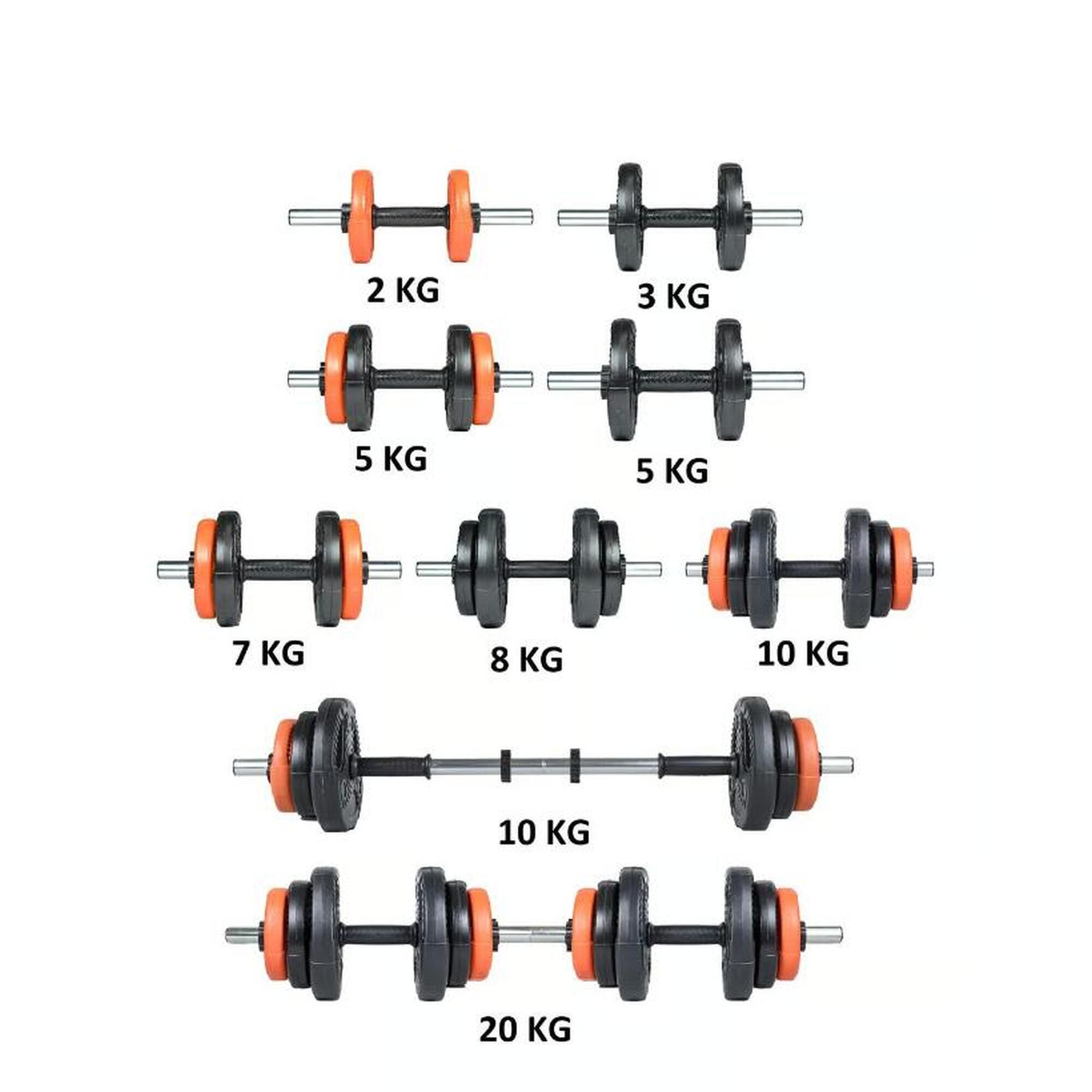 Set gantere reglabile de 22KG, 2bare de 50cm, sistem de conectare, negru orange