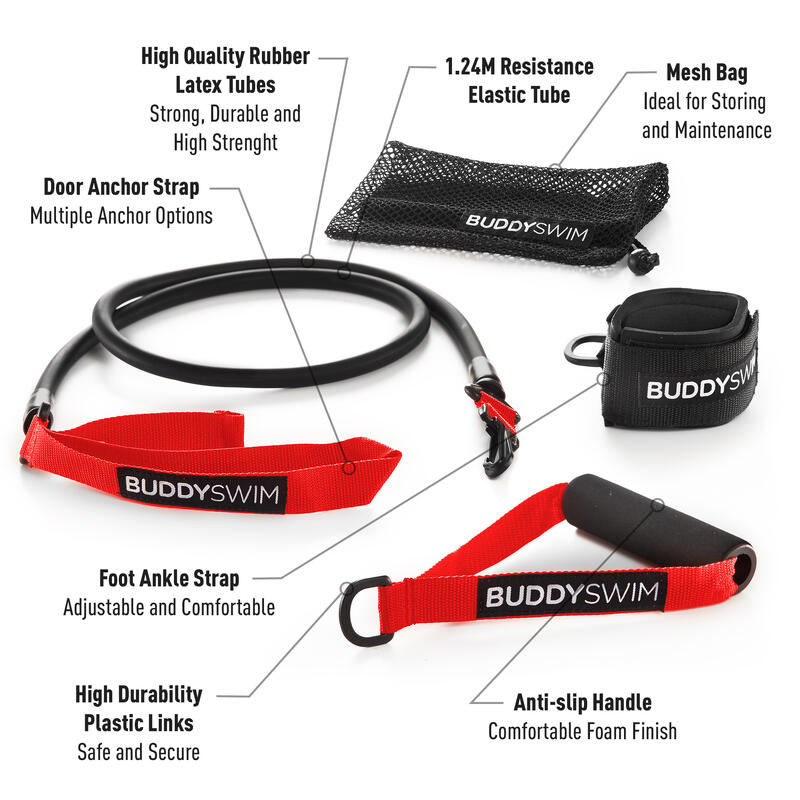 Gomas de Resistencia Maneta y Tobillera Intercambiables Buddyswim Heavy Rojo