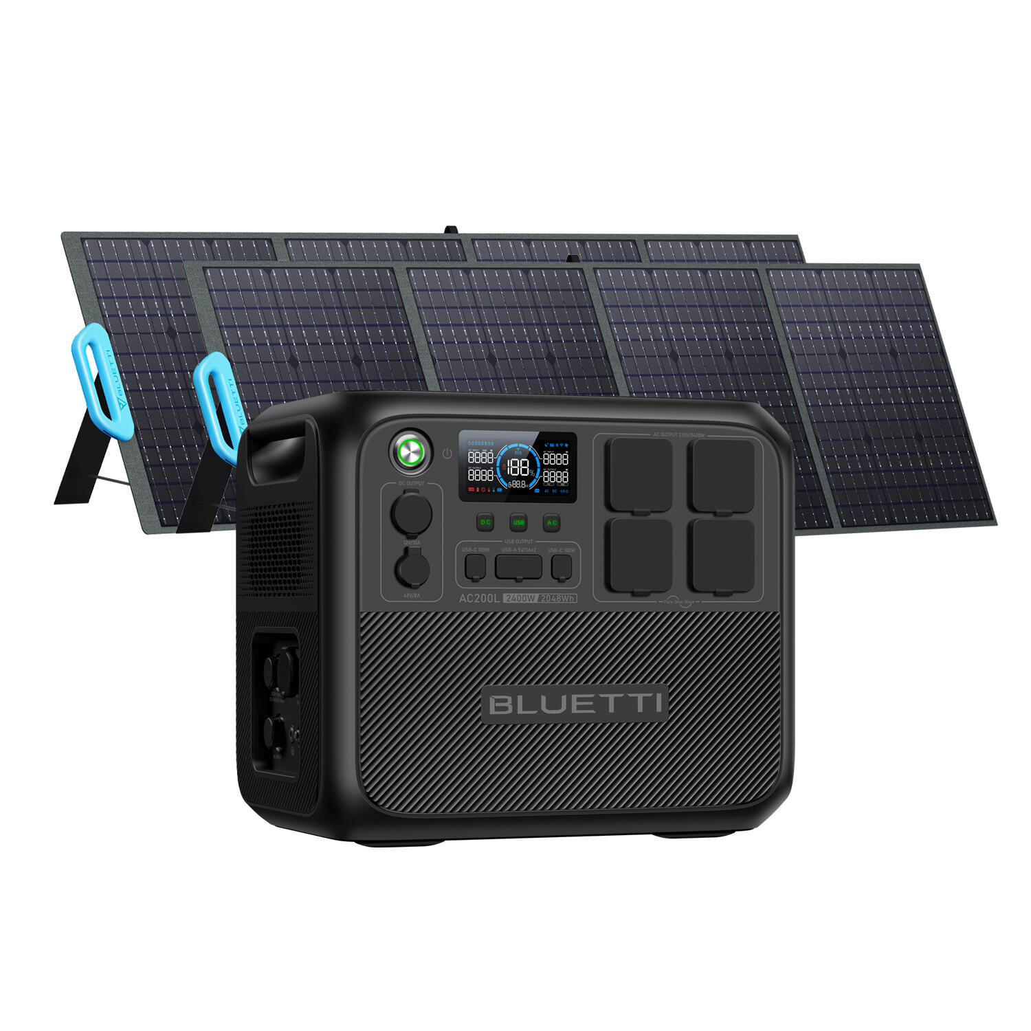 BLUETTI BLUETTI AC200L+2*PV200 2048Wh Solar Generator 2400W AC Outlets for Camping