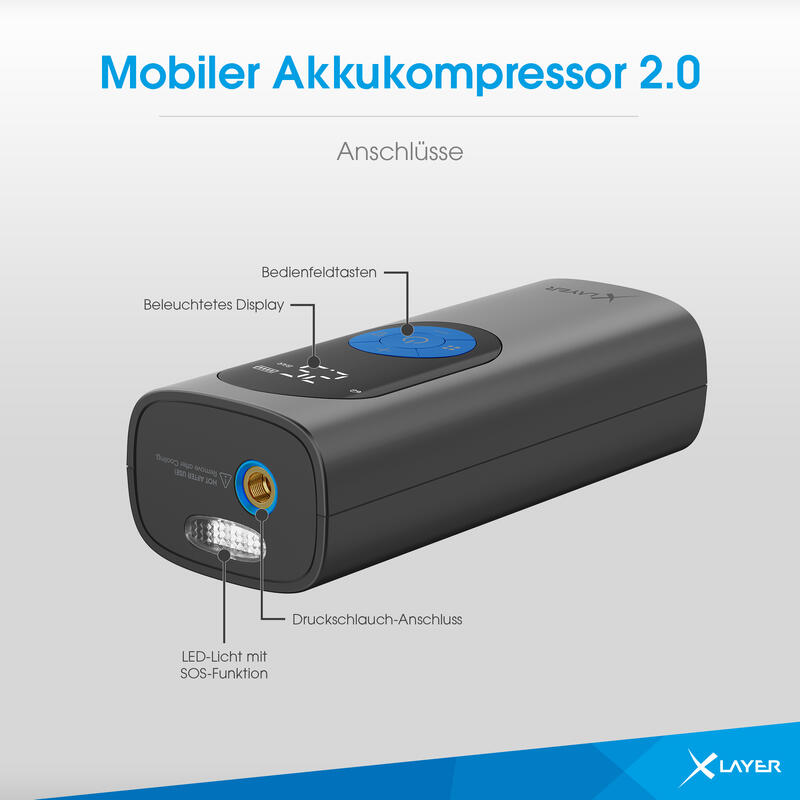 XLayer Mobiler Akkukompressor 2.0 10.0 bar 6.000 mAh Black/Blue
