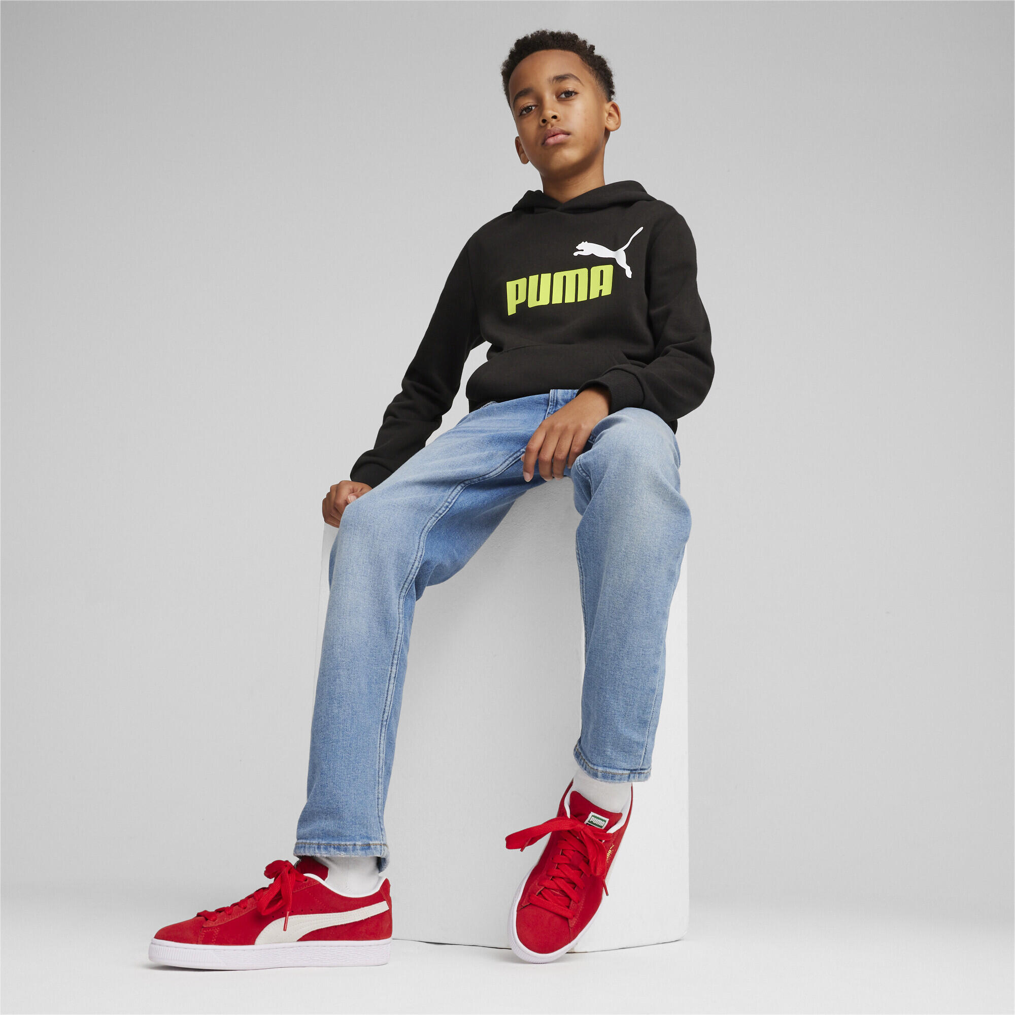 Essentials+ Two-Tone Big Logo Hoodie Jungen PUMA Black Lime Sheen 4/6