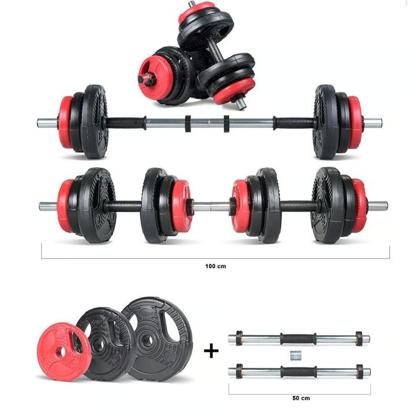 Set gantere reglabile de 22KG, 2bare de 50cm, sistem de conectare,negru rosu