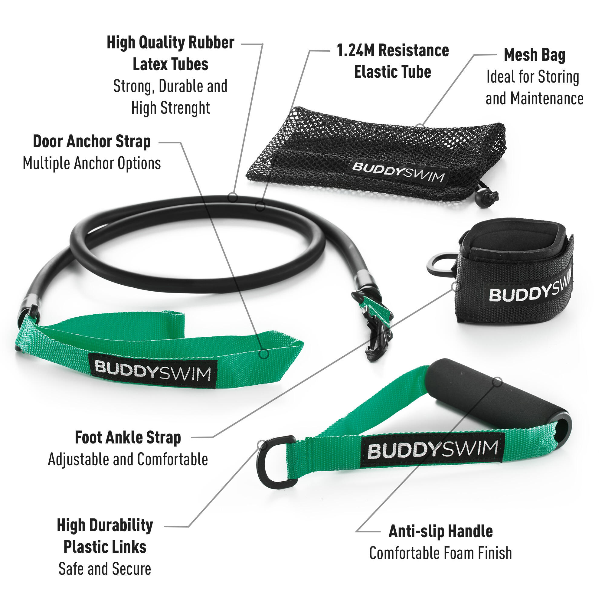 Gomme di resistenza Impugnatura e cavigliera intercambiabili Buddyswim Verde 2/5