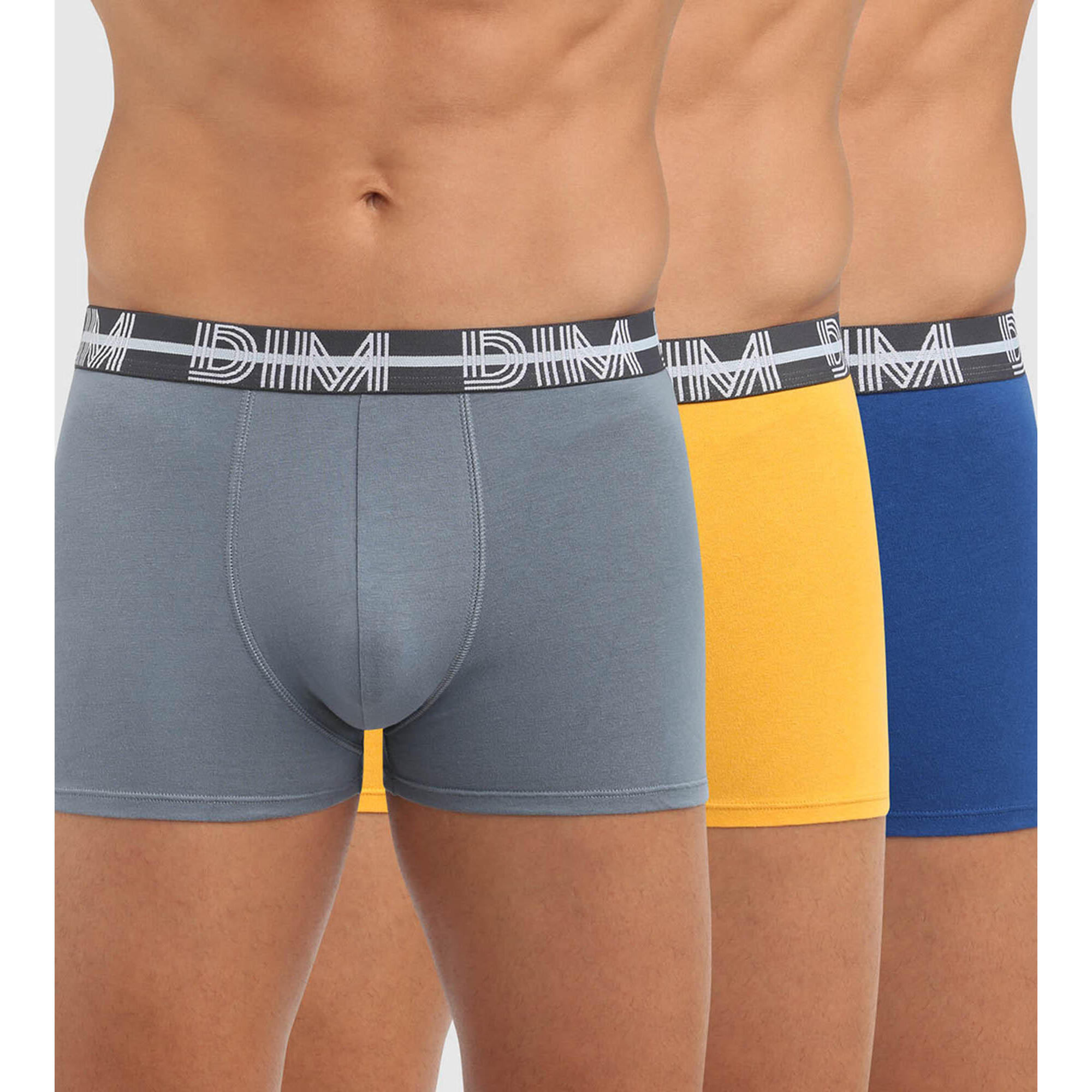 Dim - Lot De 3 Boxers Homme Coton Powerful - Caleçon - Bleu|gris|jaune - S - Decathlon