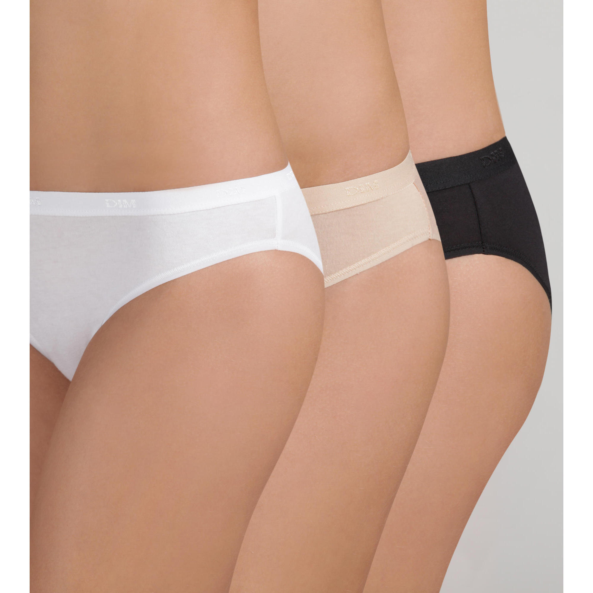 Dim - Lot De 3 Slips Femme Coton Les Pockets - Culotte - Beige|blanc|noir - 40 M - Decathlon