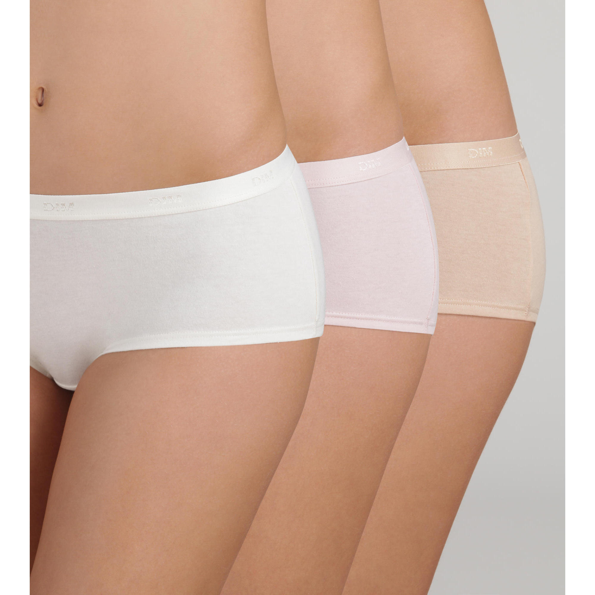 Dim - Lot De 3 Boxers Femme Coton Les Pockets - Caleçon - Beige|blanc|rose - 40 M - Decathlon