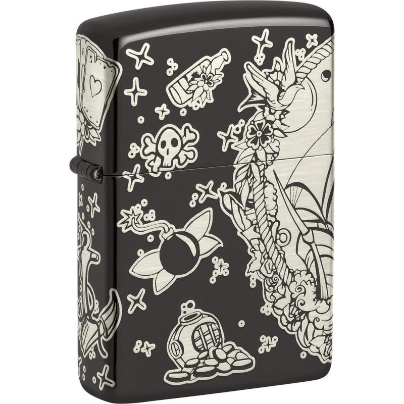 ZIPPO Benzinfeuerzeug "Tattoo Theme" in schwarz