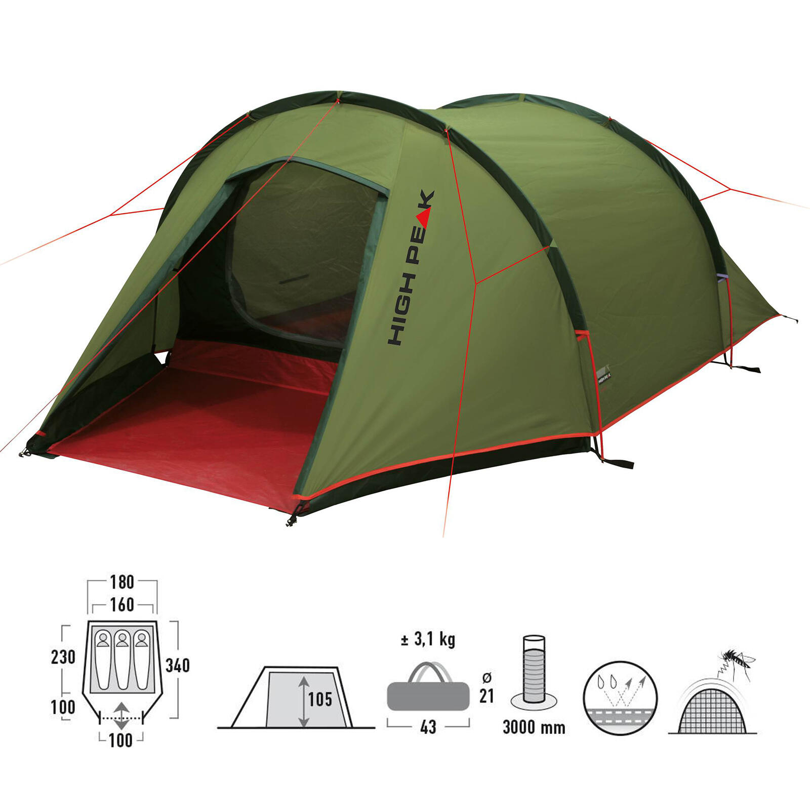 Tenda a tunnel Kite 3 LW persone bici Campeggio trekking vestibolo 2/7