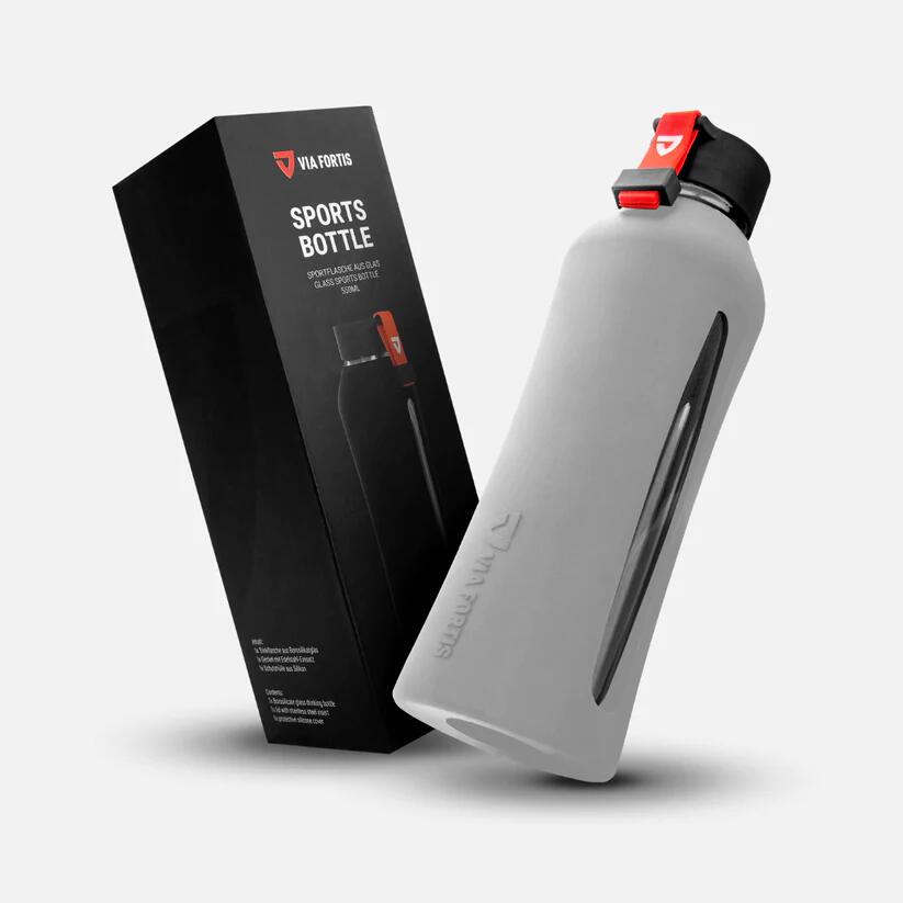 Via Fortis - Gourde En Verre Et Silicone Sans Bpa, Pour La Gym, Le Vélo, Le Bureau - Gourde - Gris - 550 Ml - Decathlon