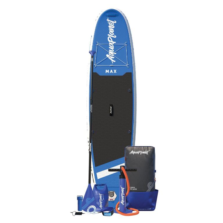 Aquaplanet Max 10'6 inflatable paddle board package in blue