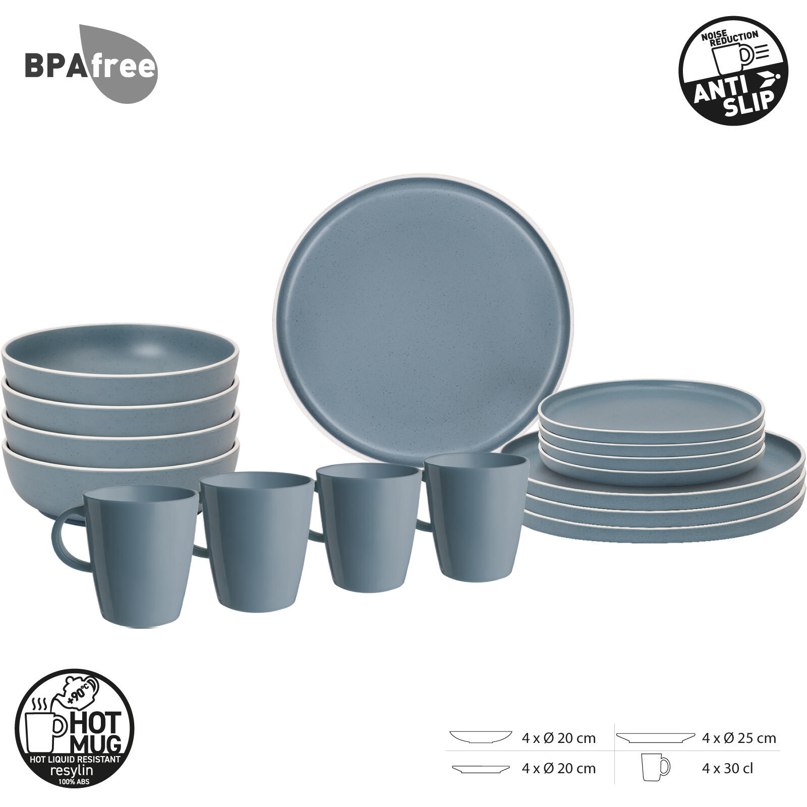 Vaisselle Mélamine Vaisselle Brunner 0830160N - Lot 16 Pièces Mélamine - Assiettes Et Tasses Vaisselle Camping