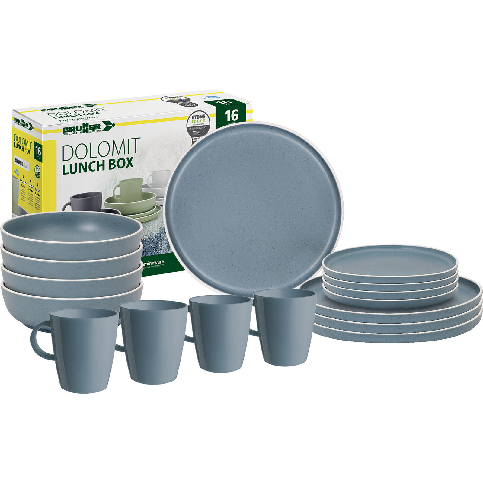 Melamine servies Set Lunch Box Dolomit Stone Touch Camping Borden 16st 3/7