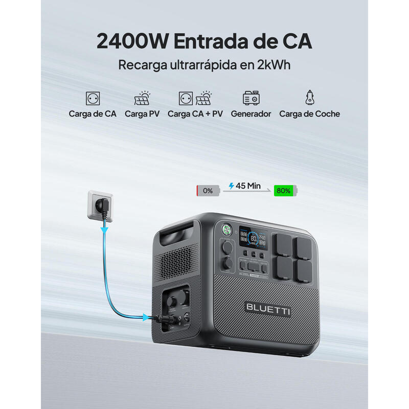 BLUETTI AC200L 2400W Central Eléctrica Portátil 2048Wh LiFePO4 para Camping