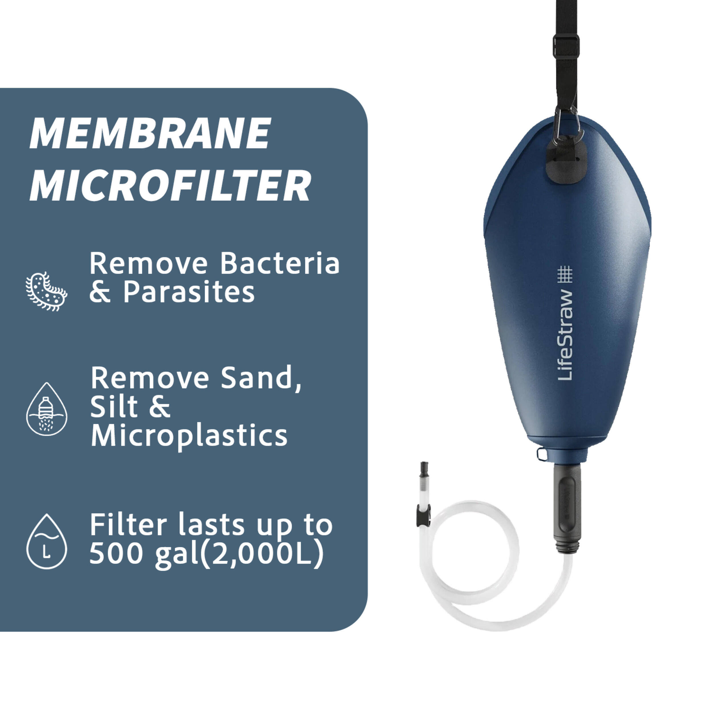 Peak Series 3L Capacity Gravity Water Filtration System for Hiking, Camping, Travel, and Emergency Preparedness, Mountain Blue -  1