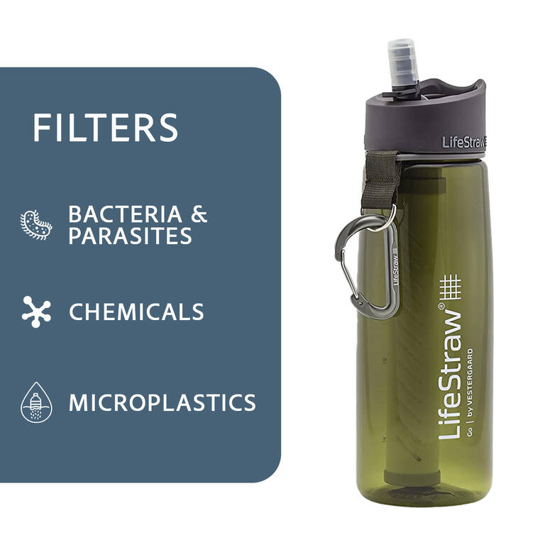 Go 2-Stage Water Filter Bottle - 650 ml with Activated Carbon Filter, Green