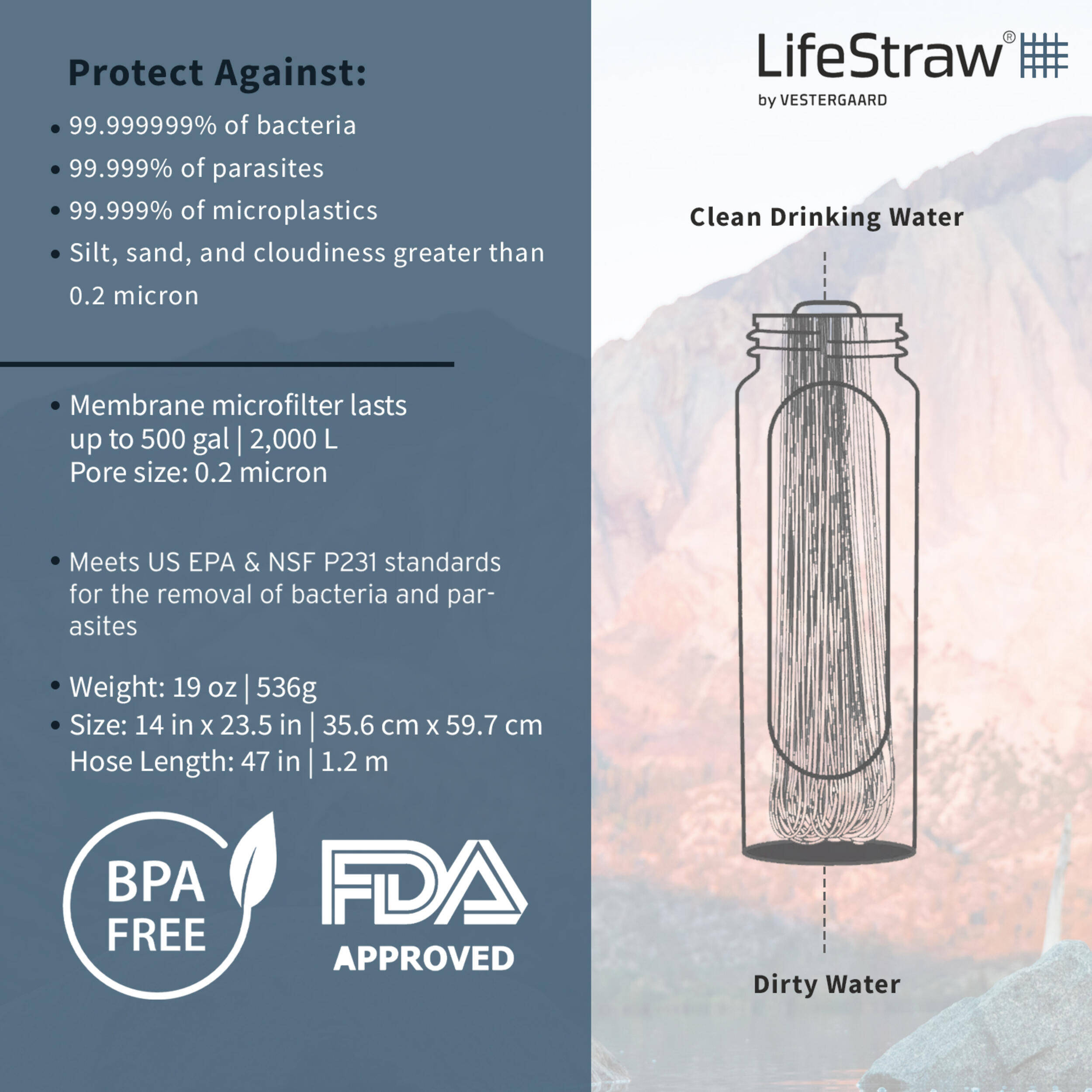 Peak Series 8L Capacity Gravity Water Filtration System for Hiking, Camping, Travel, and Emergency Preparedness, Mountain Blue -  2