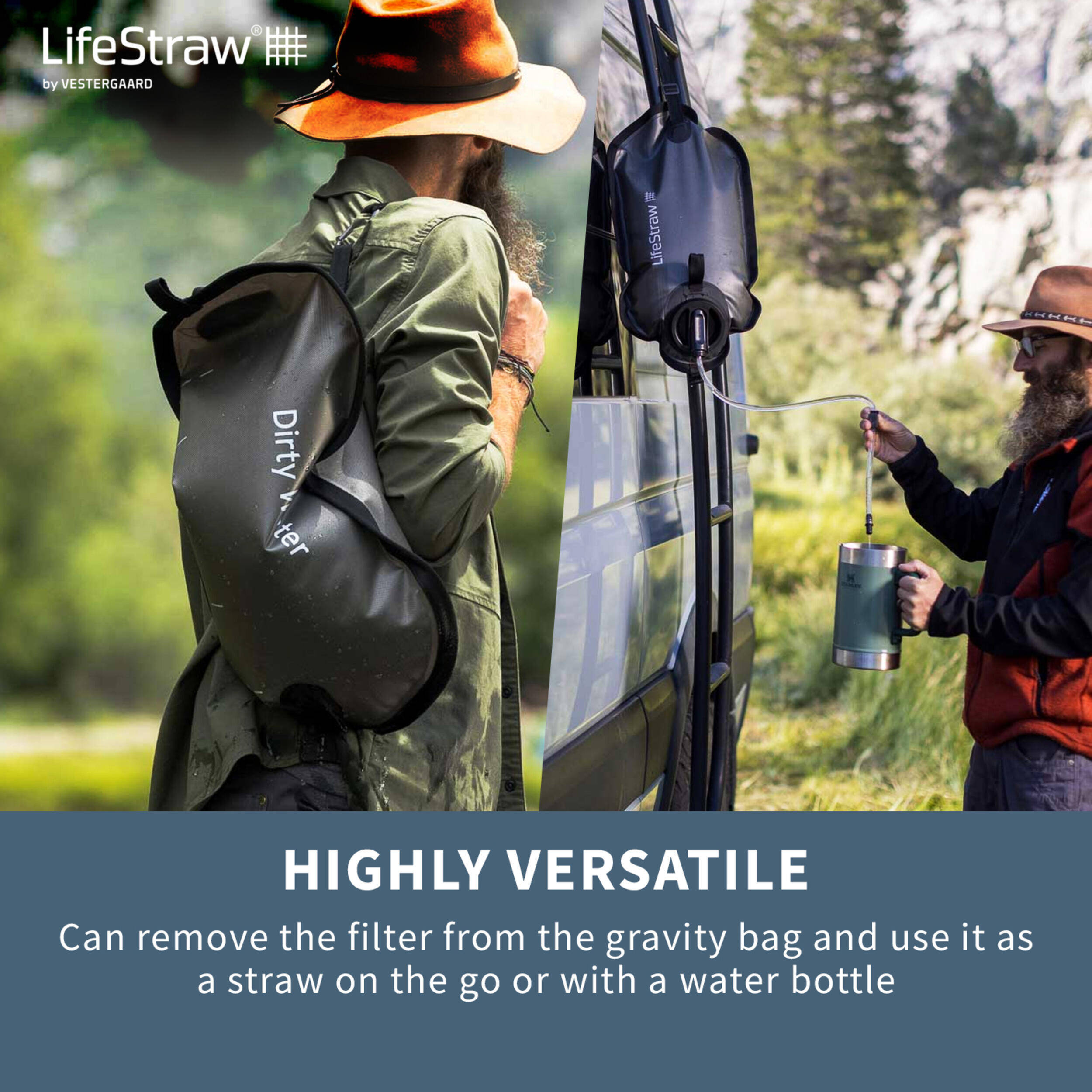 Peak Series 8L Capacity Gravity Water Filtration System for Hiking, Camping, Travel, and Emergency Preparedness, Mountain Blue -  4