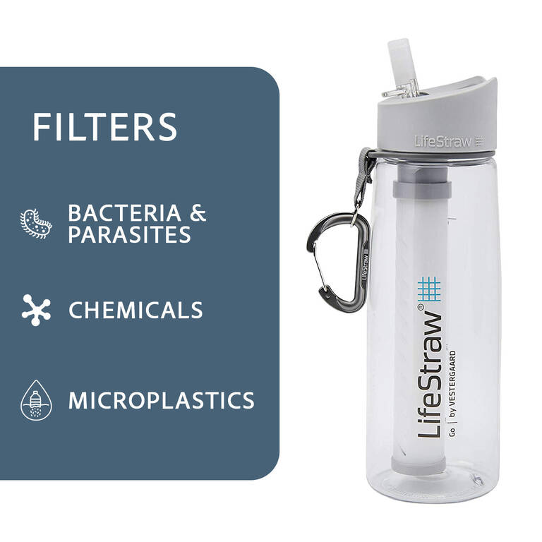 Go 2-Stage Water Filter Bottle - 650 ml with Activated Carbon Filter, Clear