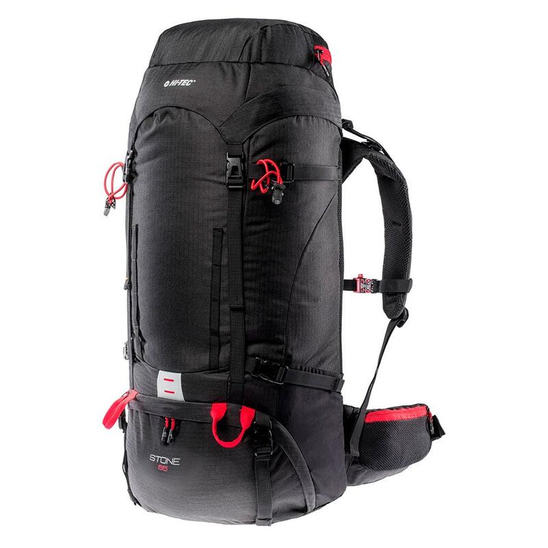 Mochila de caminhada unissexo para adultos Stone 65L Preto/ Vermelho de alto